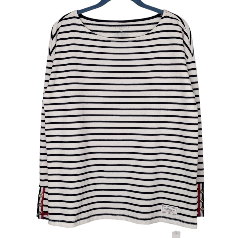 NWT Talbots Petite Women's Nautical Rhone Striped Authentic Long Sleeve Shirt